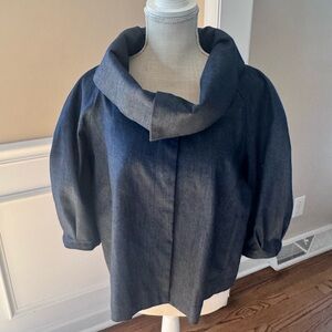 Requirements  women’s size large 3/4 Sleeve Denim Blue Cowl Neck Jacket chambray
